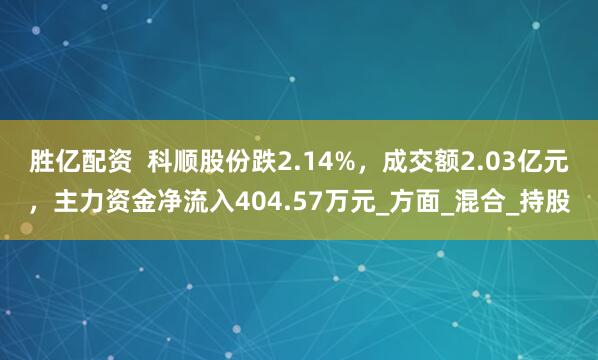胜亿配资  科顺股份跌2.14%，成交额2.03亿元，主力资金净流入404.57万元_方面_混合_持股